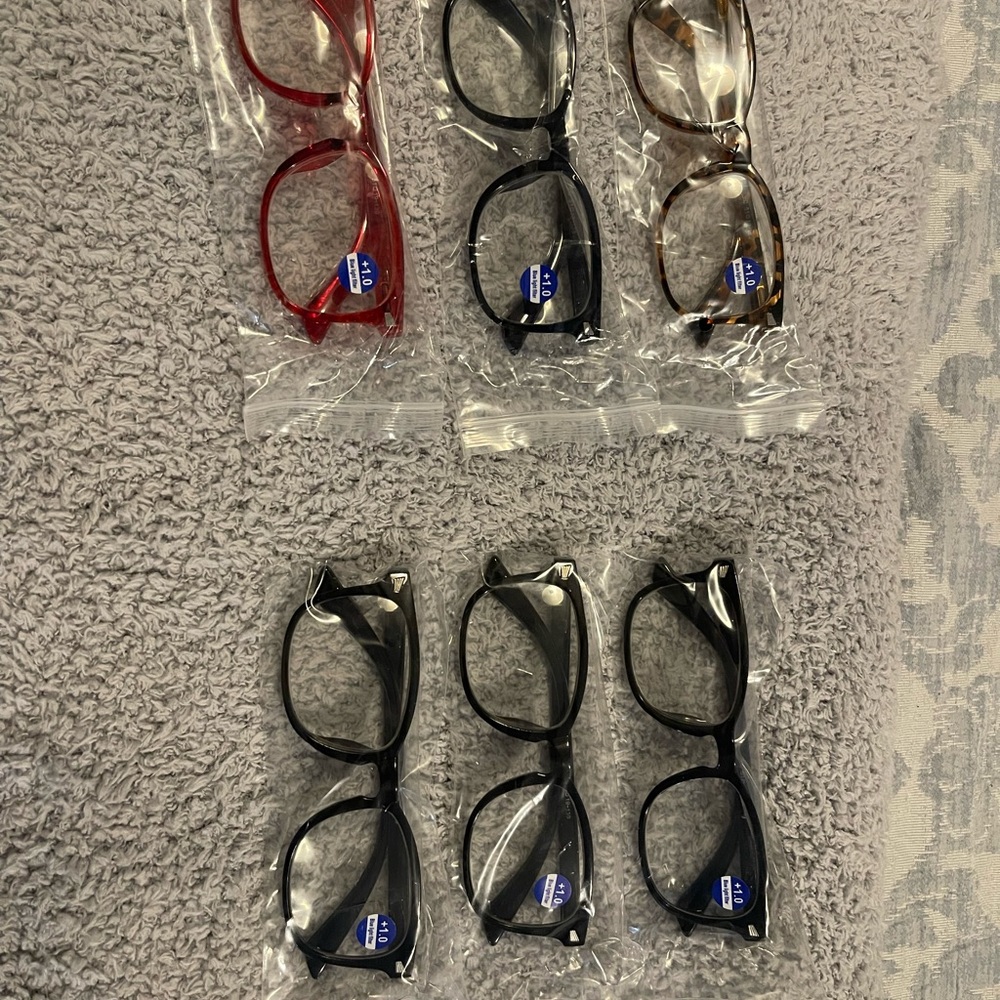 Stylish Eyeglasses Set in Red, Black, and Brown
